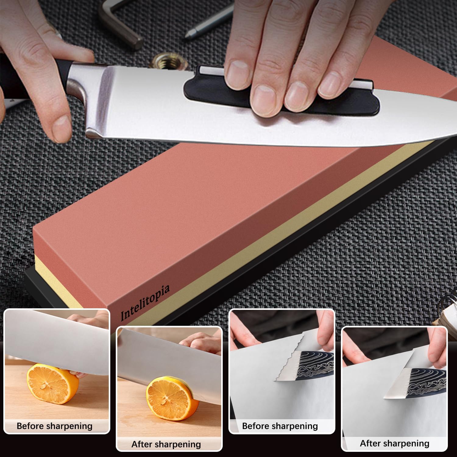 Complete Knife Sharpening Stone Set – Dual Grit Whetstone 400/1000 3000/8000 Knife Sharpener with Leather Strop