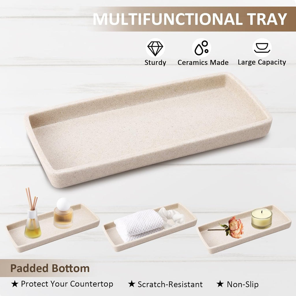 Resin Beige 6 Pcs Bathroom Set Complete with Toothbrush Holder, Lotion Soap Dispenser, 2 Qtip Holder