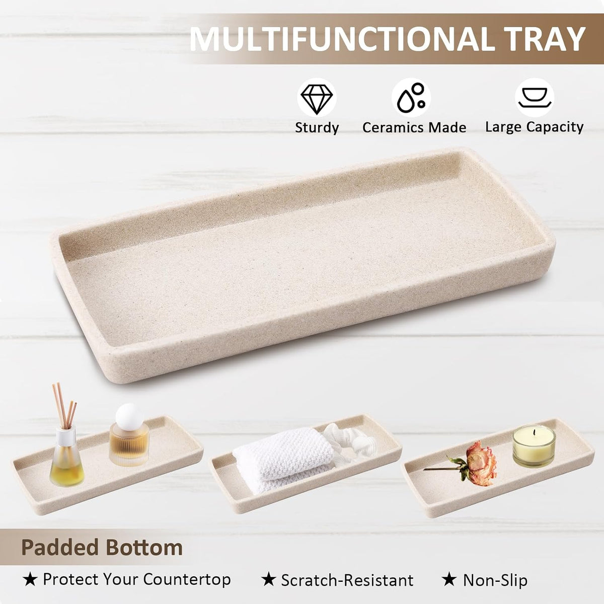 Resin Beige 6 Pcs Bathroom Set Complete with Toothbrush Holder, Lotion Soap Dispenser, 2 Qtip Holder