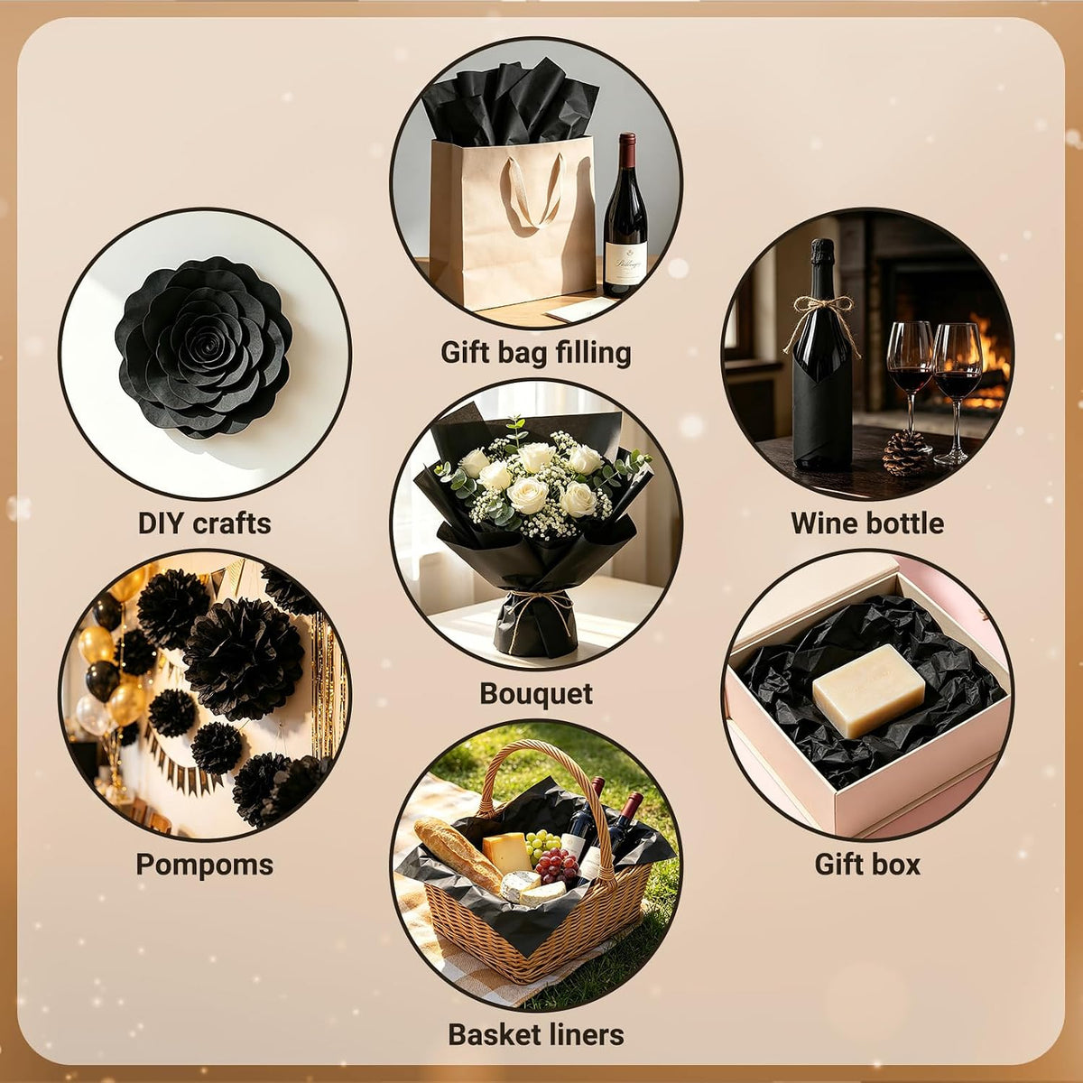 150 Sheets Black Tissue Paper Bulk 14x20 Inch