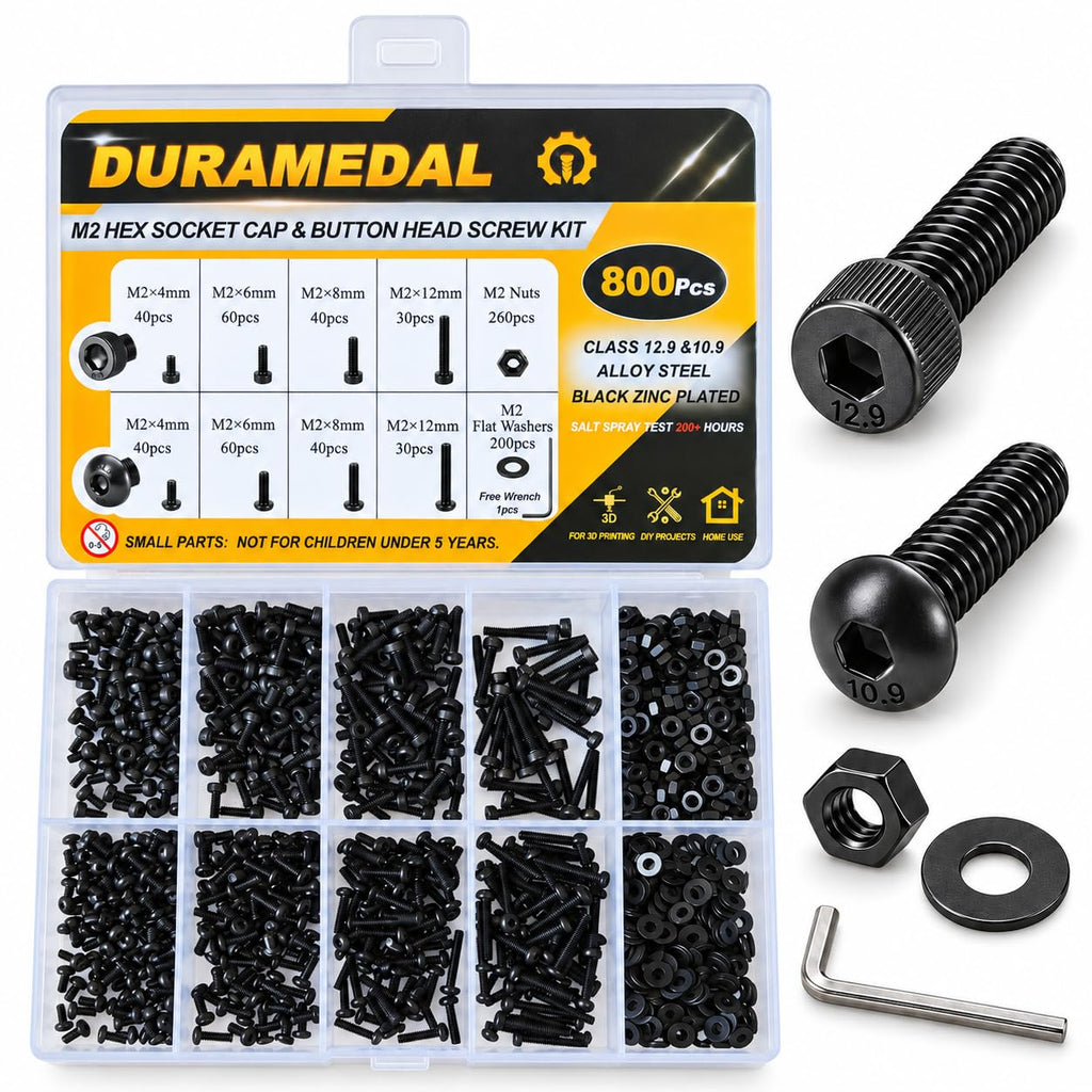 800PCS M2 Hex Socket Head & Button Head Screws Nuts Assortment Kit