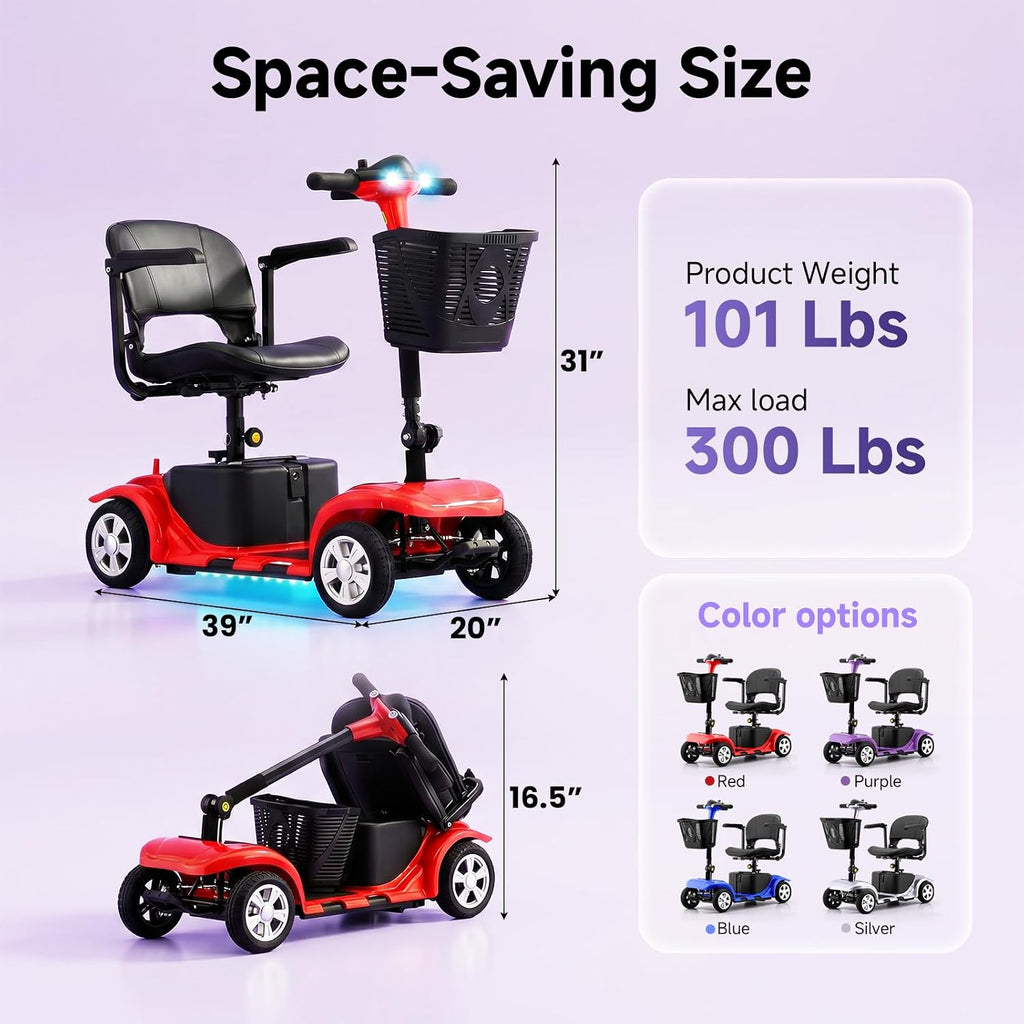 Lightweight Mobility Scooter for Seniors & Adults,4 Wheel Foldable Portable Electric Scooter,10 Miles Range,180W