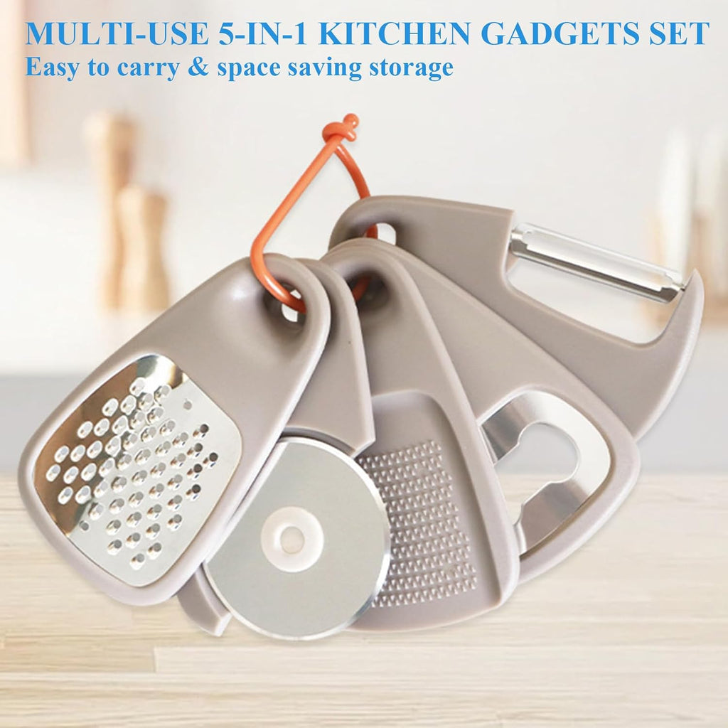 Kitchen Gadgets Set 5 Pieces, Space Saving Cooking Tools Kitchen Accessories-Garlic/Ginger Grinder, Cheese Grater