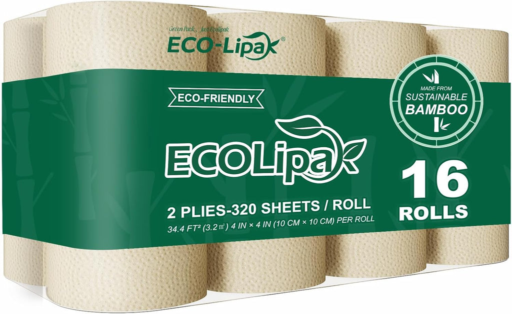 Bamboo Toilet Paper 2 Ply, 16 Double Rolls, 320 Sheets, Nature