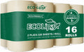 Bamboo Toilet Paper 2 Ply, 16 Double Rolls, 320 Sheets, Nature