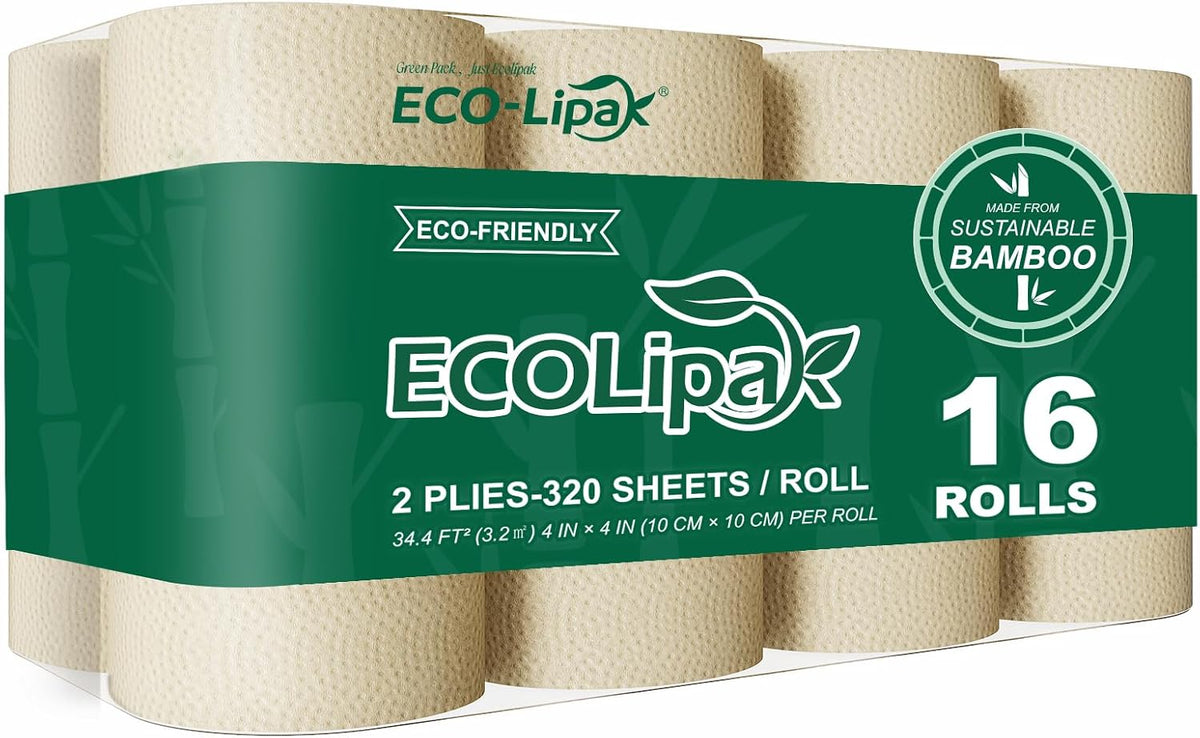 Bamboo Toilet Paper 2 Ply, 16 Double Rolls, 320 Sheets, Nature