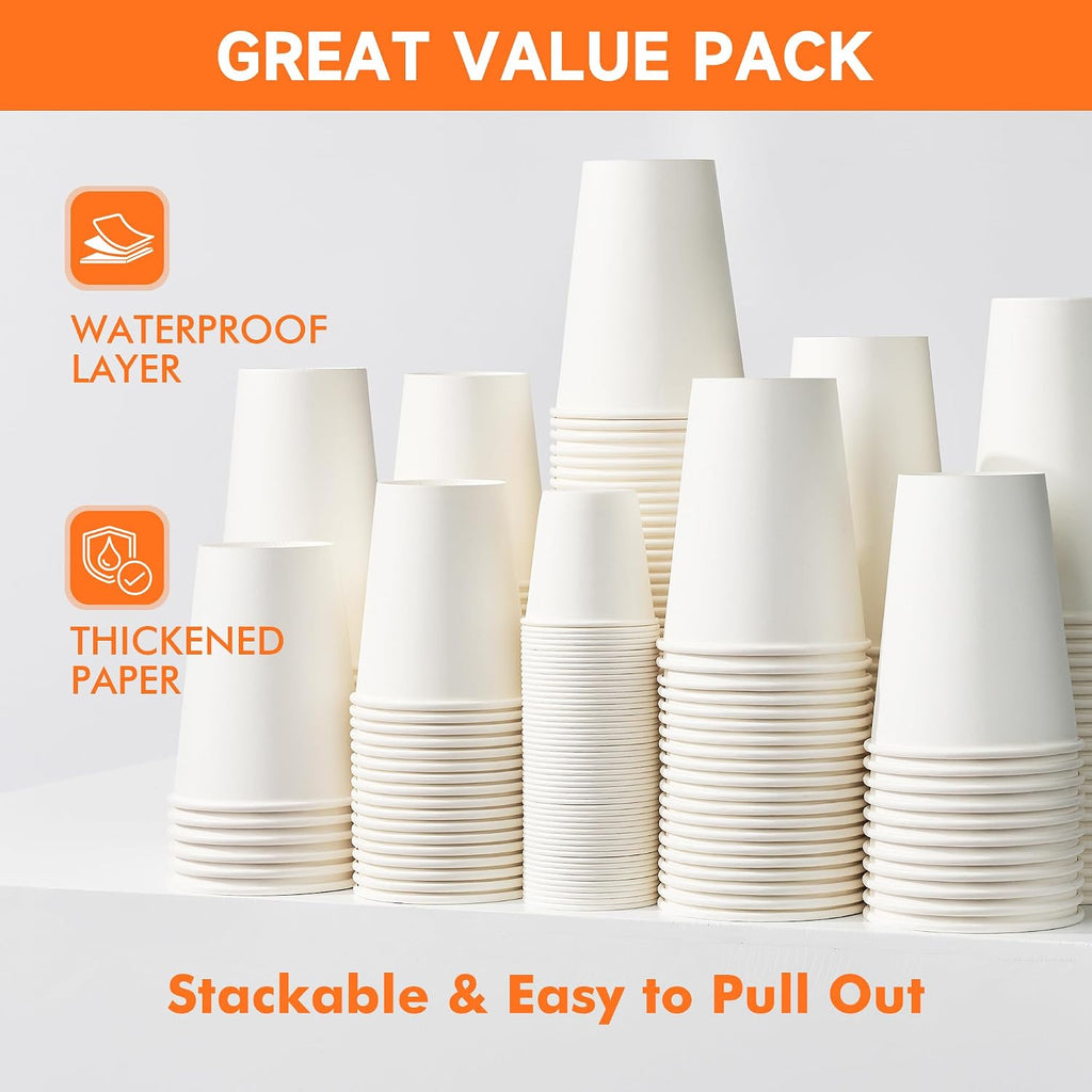 100 Pack 12 oz Disposable Coffee Cups with Lids,White