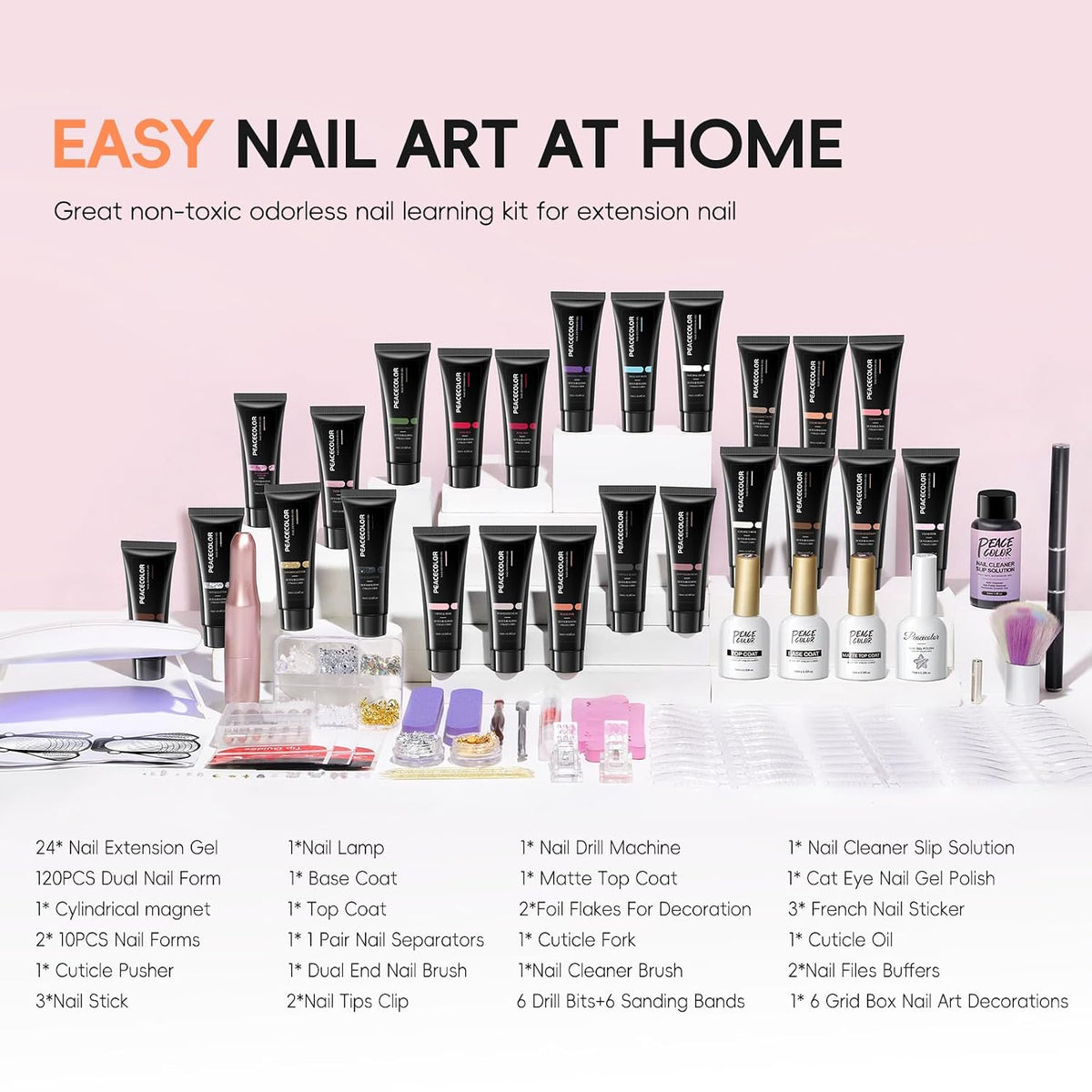 52Pcs Poly Nail Gel Kit with Drill and U V Light, 24 Colors