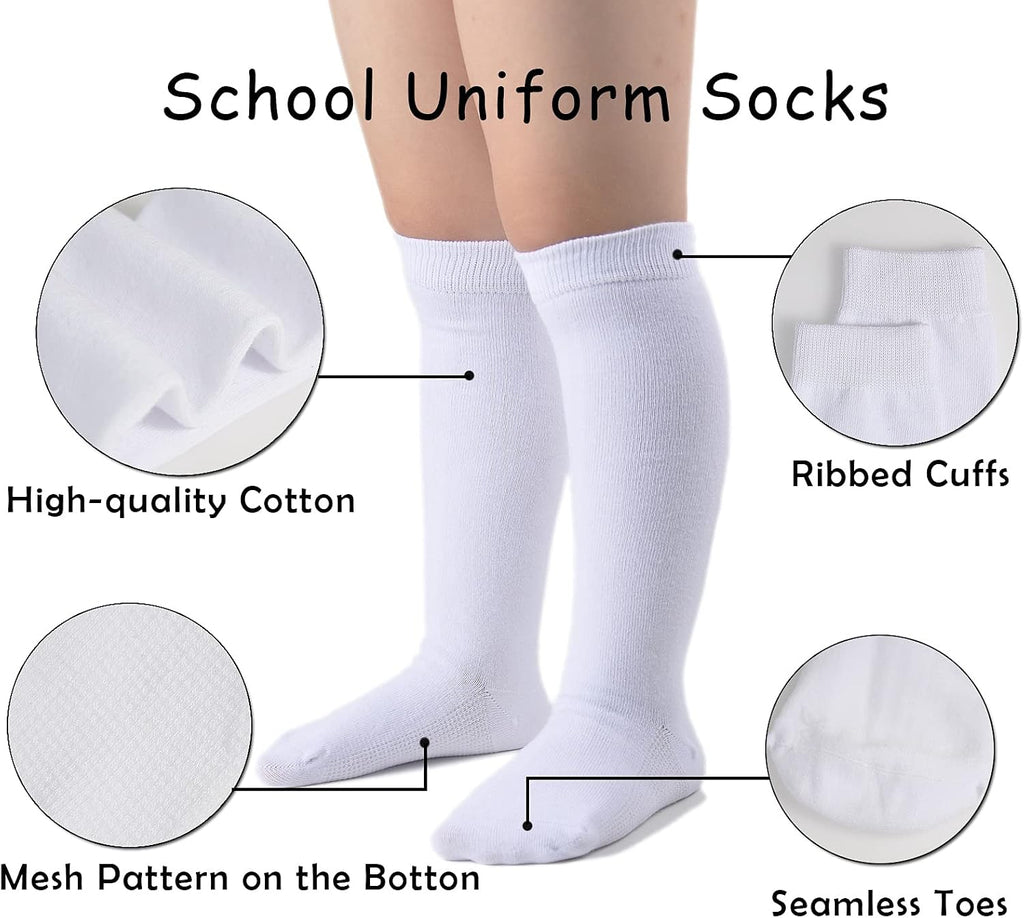 Girls Knee High Socks Seamless Cotton School Uniform Socks Kids Boy Over the Calf Sock 3/5 Pack