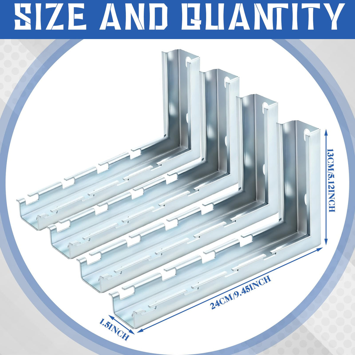 Zonon 4 Pcs 8" L Bracket for Wire Mesh Cable Tray, Wall Mount Zinc Plated