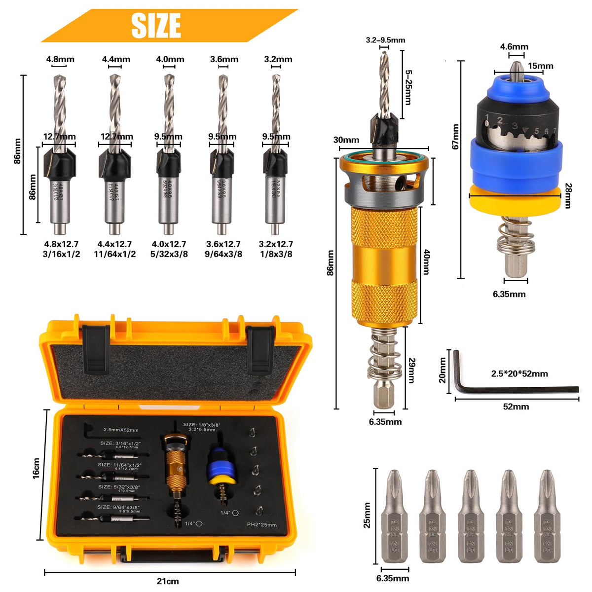 WildBossy Countersink Drill Bit Set with Depth Stop, 12PCS for Wood