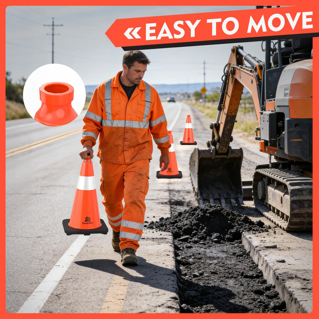 Orange Traffic Safety Cones 18 Inch with Weighted Base, 4 Pack