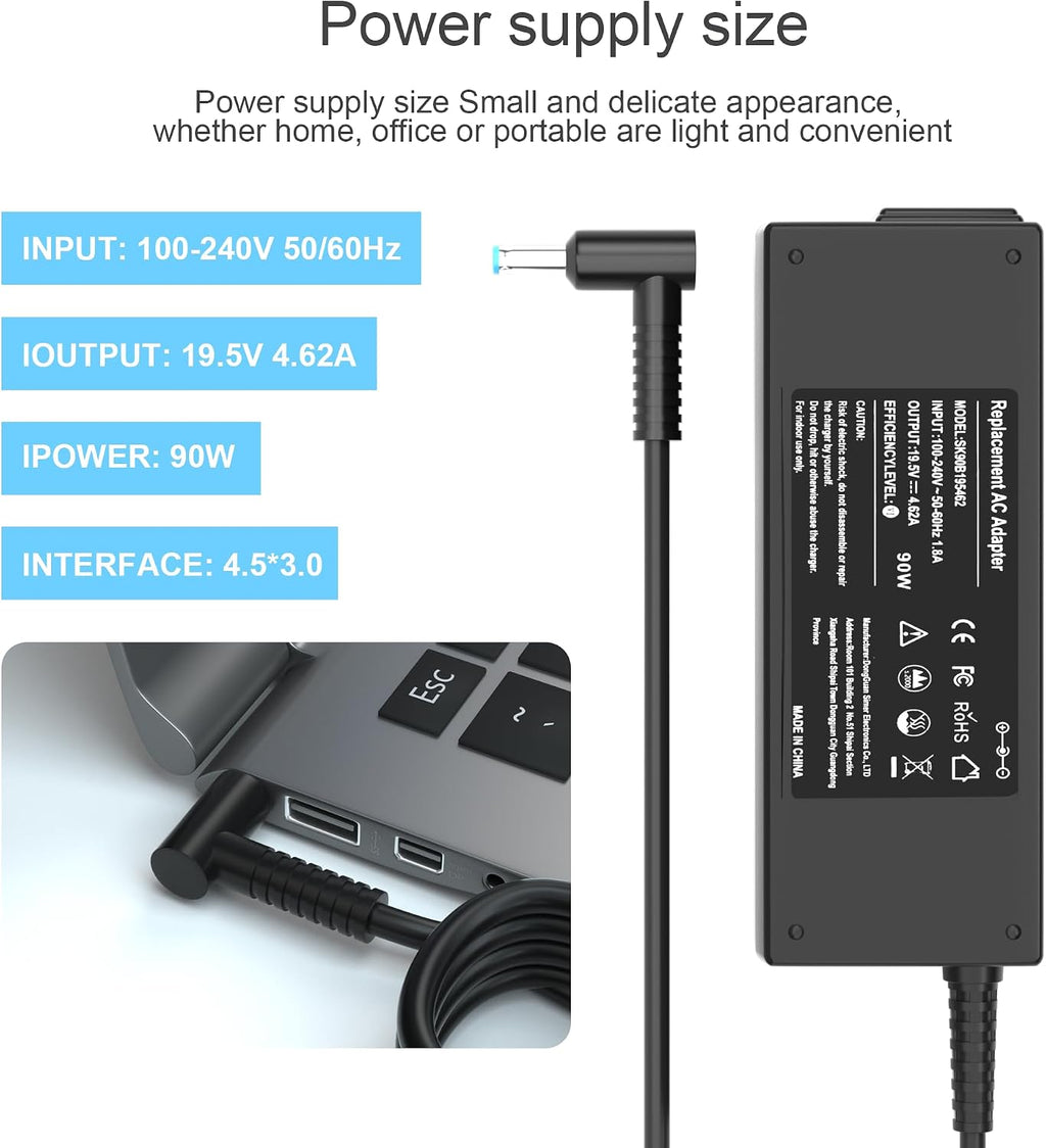 90W 19.5V 4.62A AC Adapter Compatible with HP Envy Laptop Charger