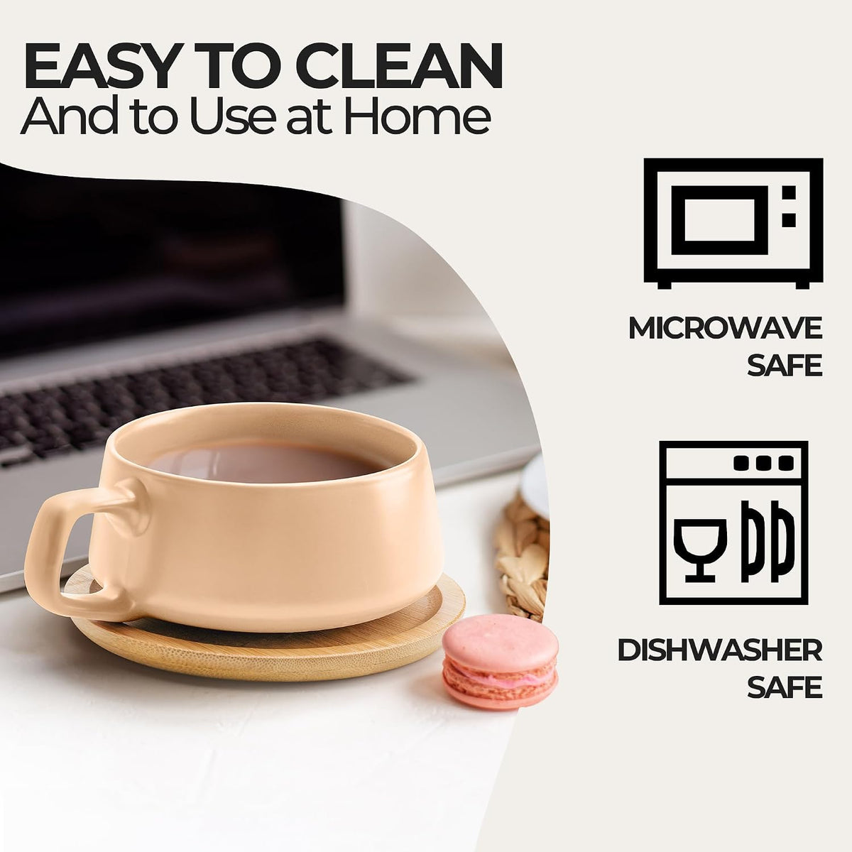 Cappuccino Cup Set of 4, Ceramic (9.5oz) - Luxe (Beige Pastel)
