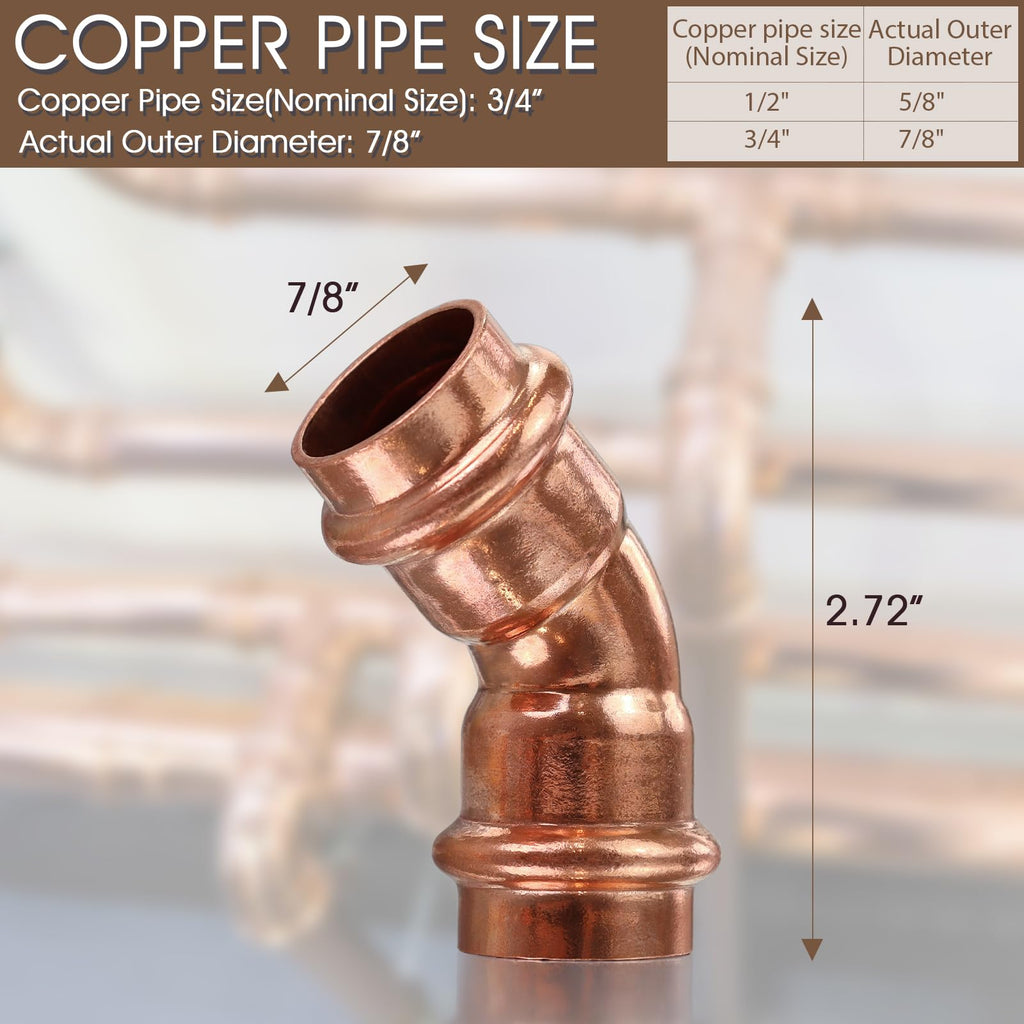 Copper Press Fittings 3/4 inch,12PKCopper Coupling 45 Degree Elbow Coupling