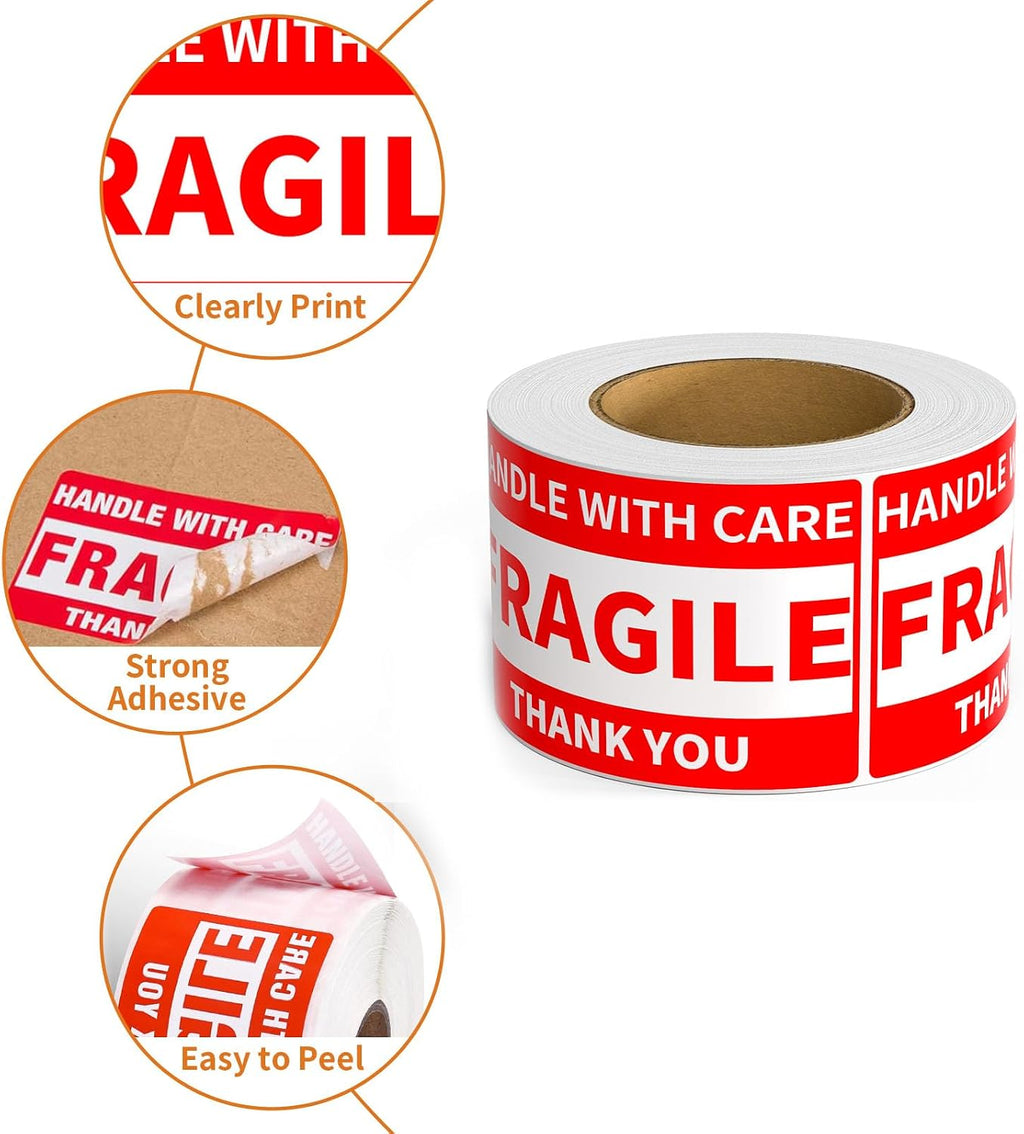 3" x 5" Handle with Care Fragile Stickers for Shipping and Moving - 1 Roll