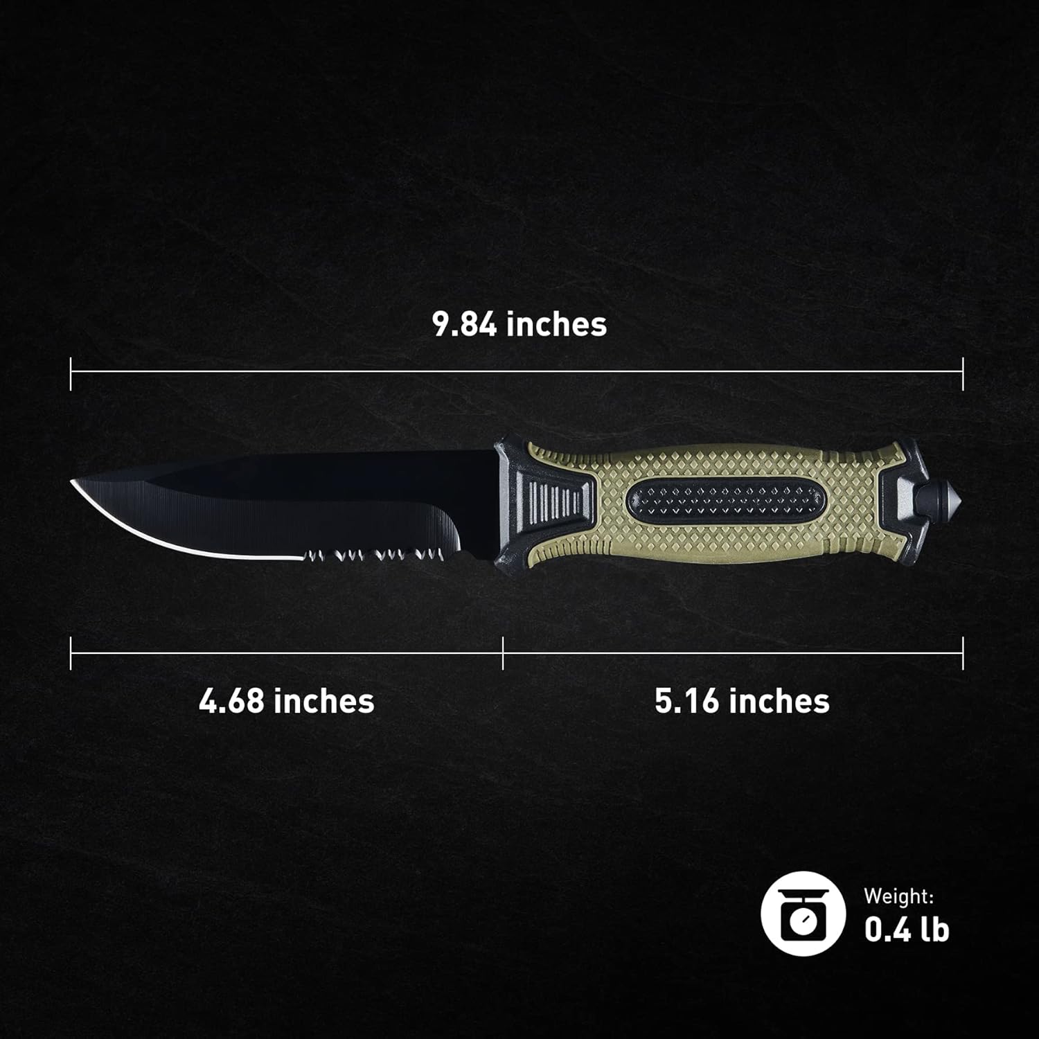 10" Fixed Blade Knife w/Sheath&Clip, Green Handle, for Camping | Full Tang Stainless Steel Blade, Non-Slip Grip