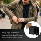 Trifold Leather Wallet Men RFID Blocking 11 Cards 3 ID Windows
