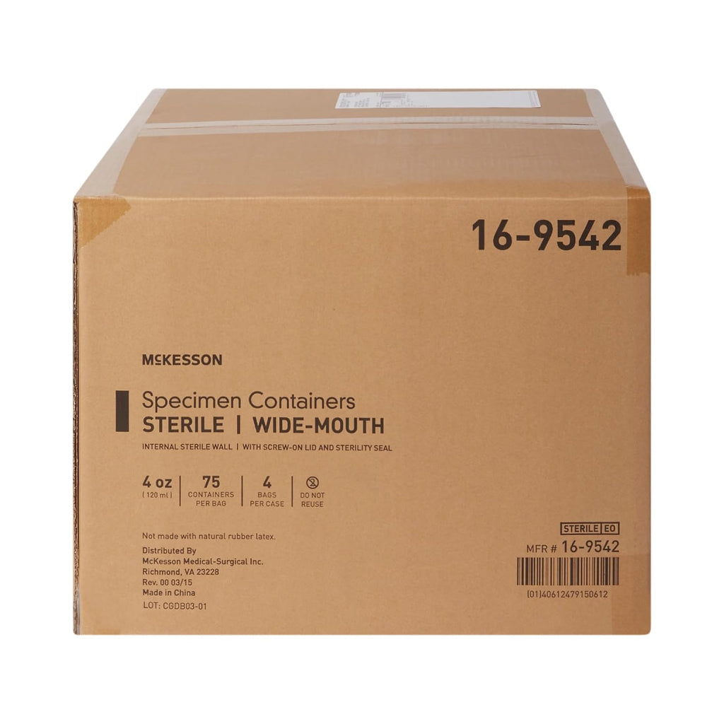 Specimen Containers, Sterile, Pneumatic Tube Systems, Wide-Mouth, 4 oz, 300 Count