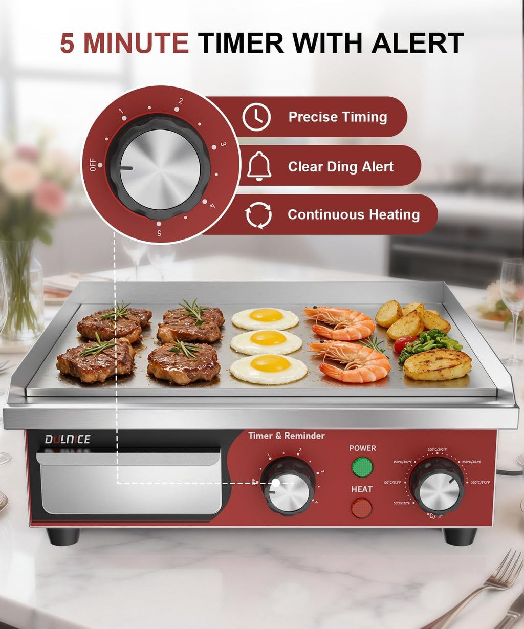 14"x11.8" Commercial Electric Griddle with 5 Minute Reminder Timer