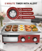 14"x11.8" Commercial Electric Griddle with 5 Minute Reminder Timer