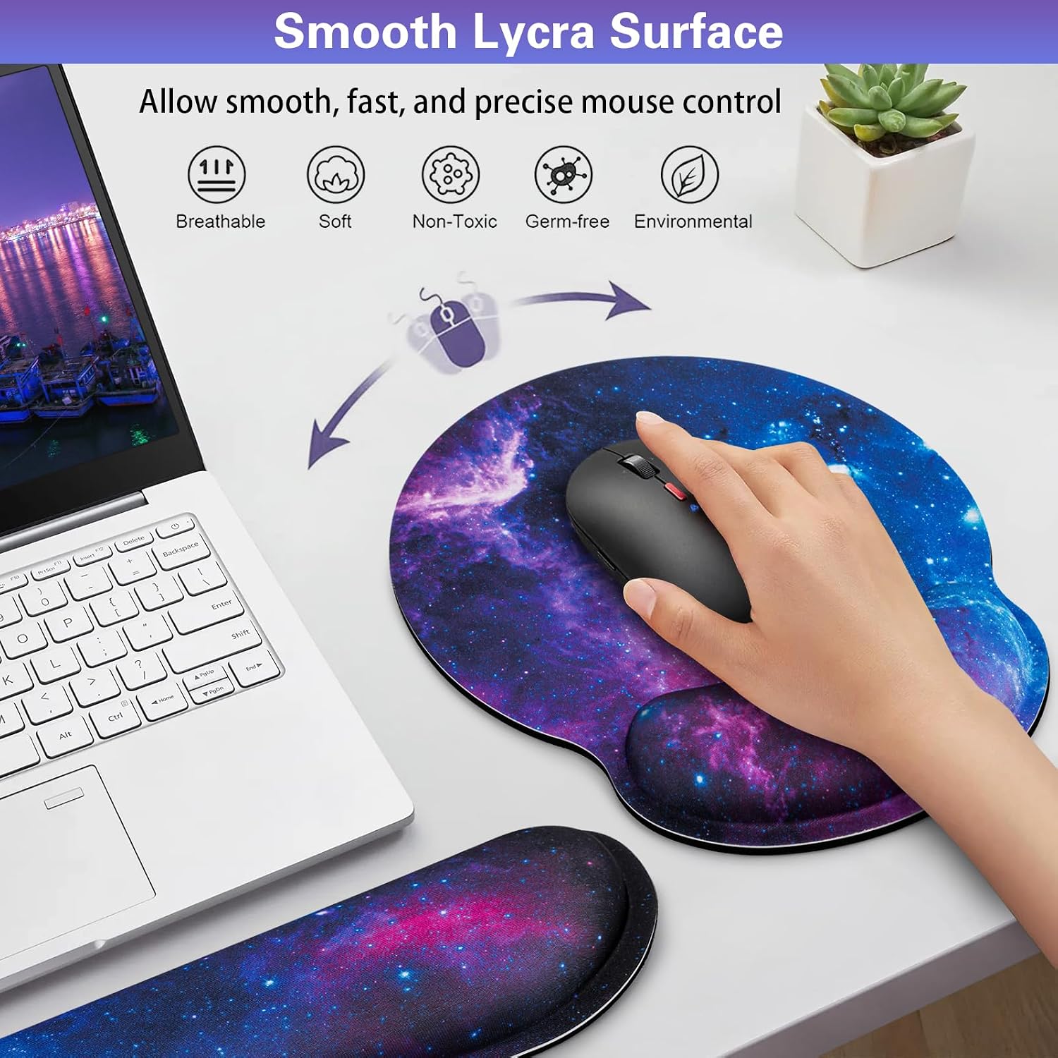 Desk Pad Galaxy, Mouse Pad with Wrist Rest, 3-in-1 Wrist Support Mousepad | Gaming Mat Pad with Anti-Skid