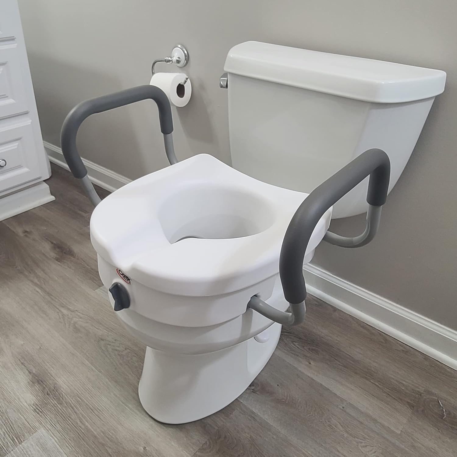E-Z Lock Raised Toilet Seat With Handles, 5" Toilet Seat Riser with Arms, Handicap Raised Toilet Seat For Seniors and