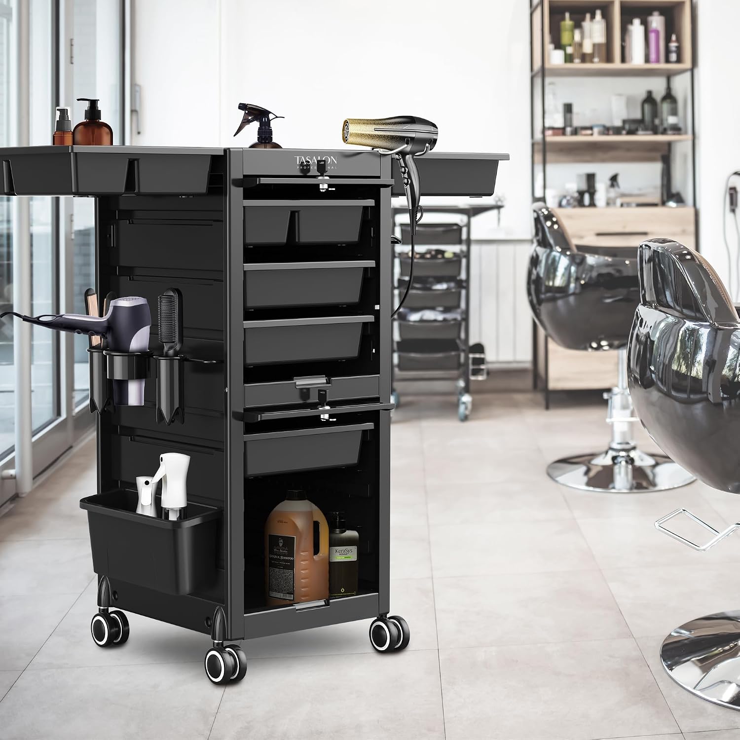 Professional Rolling Salon Cart, 6-Drawer Storage Trolley with Tool Holders, 33-Inch Height,Barber Shop Hairdressing