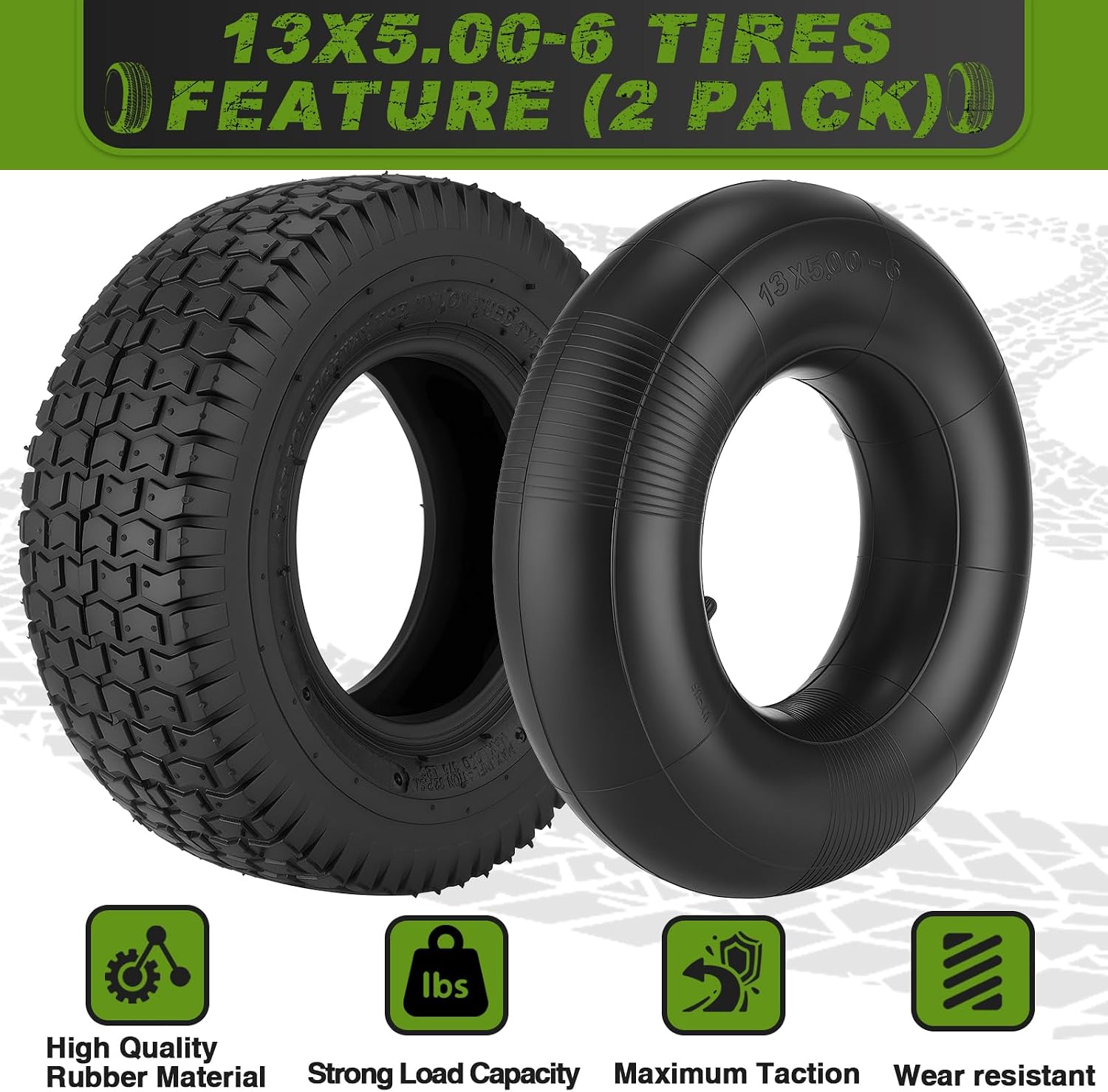13x5.00-6 Tires and Inner Tube, 2 Pack 13x5.00-6 Tire Set Compatible with Riding Lawn Mower Tire, Hand Truck, Garden