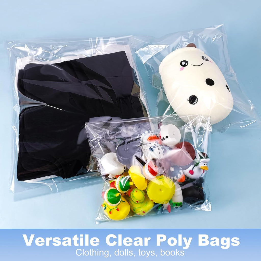 100 Count Clear Poly T Shirt Bags, Cellophane Bags, Self Sealing With 10 Pcs Size Stickers(10 * 13)