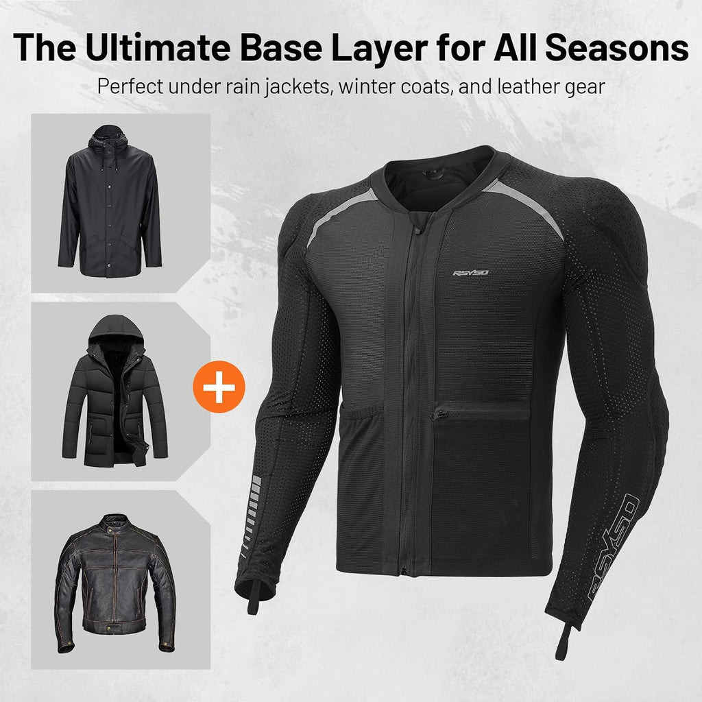 Men's Mesh Motorcycle Jacket with CE Certified Protective Armored Motorcycle Shirt with Reflective Strips, All Season