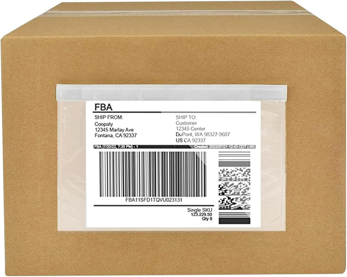 Pack 100 Clear Plastic Self-Adhesive Shipping Label Sleeves - Packing Slip Envelope Pouches - Durable, Waterproof