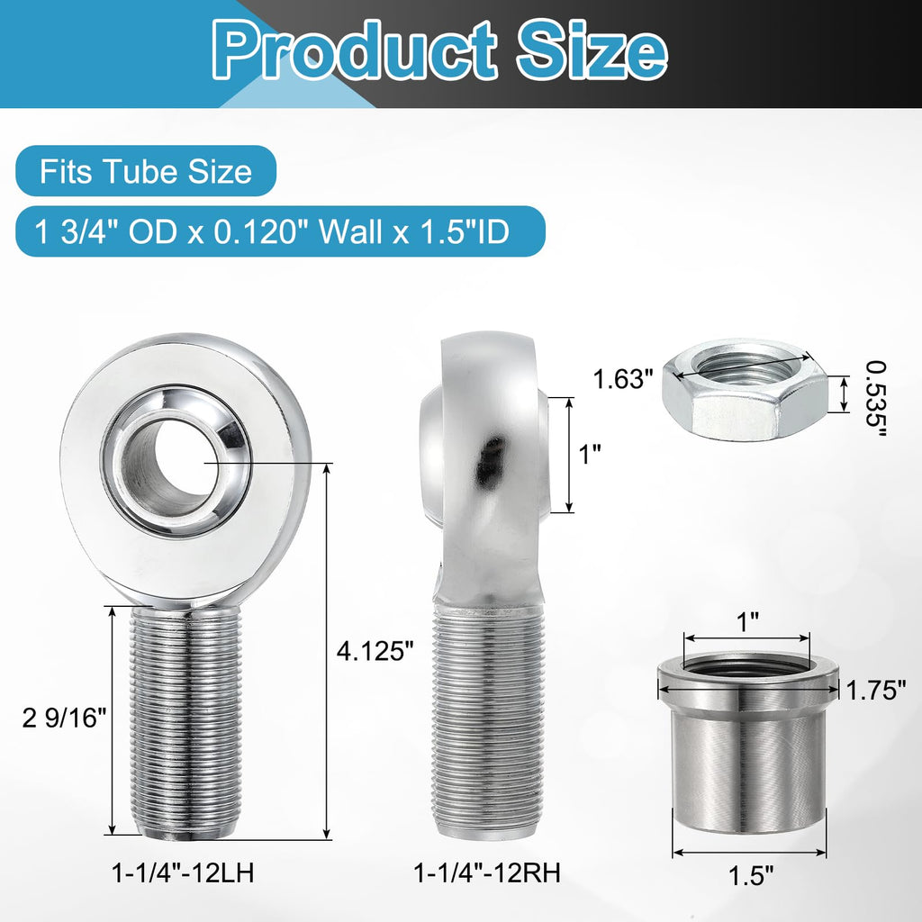 Kozelo 1 1/4"-12UNF Rod End Bearing Kit, 1" Left and Right Hand Thread
