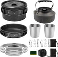 Peidesi 15pcs Camping Cookware Mess Kit,Portable Non-Stick Aluminum Alloy Cookware,Kettle Pot Frying Pan Plates Forks