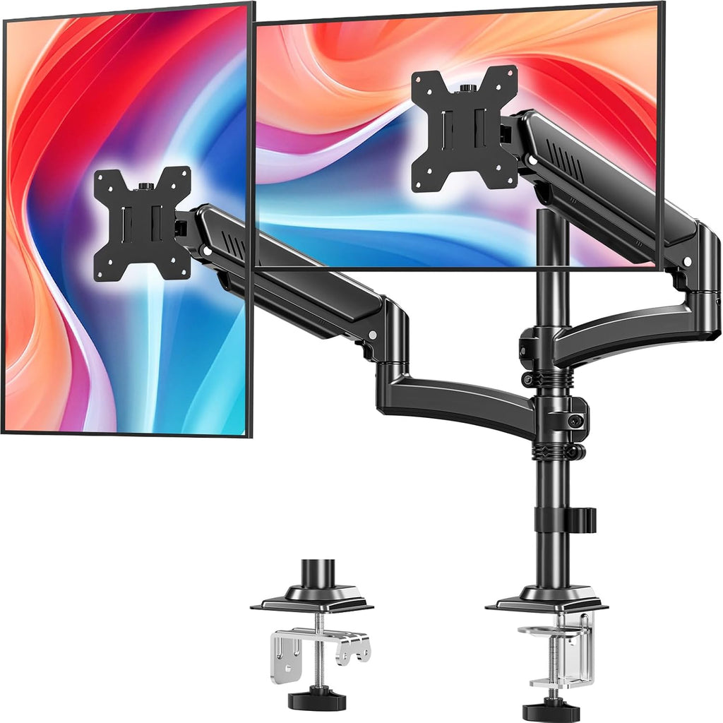 Dual Monitor Stand for 2 Screens up to 32 inch, Vertical Stacked Dual Monitor Mount, Full Motion Adjustable Tall