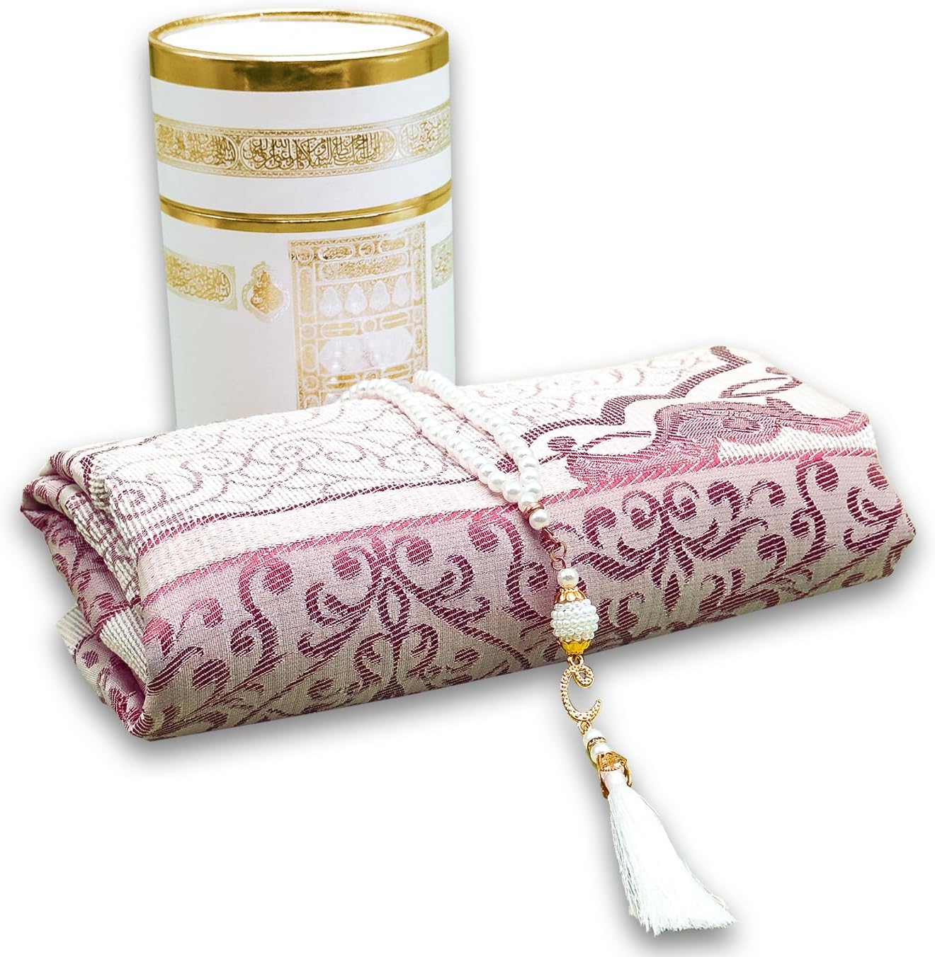 Muslim Prayer Rug Islam and Beads, Kaabe Design Box Eid Ramadan Gifts Islamic Set Carnal Salah Mat Taffeta Fabric