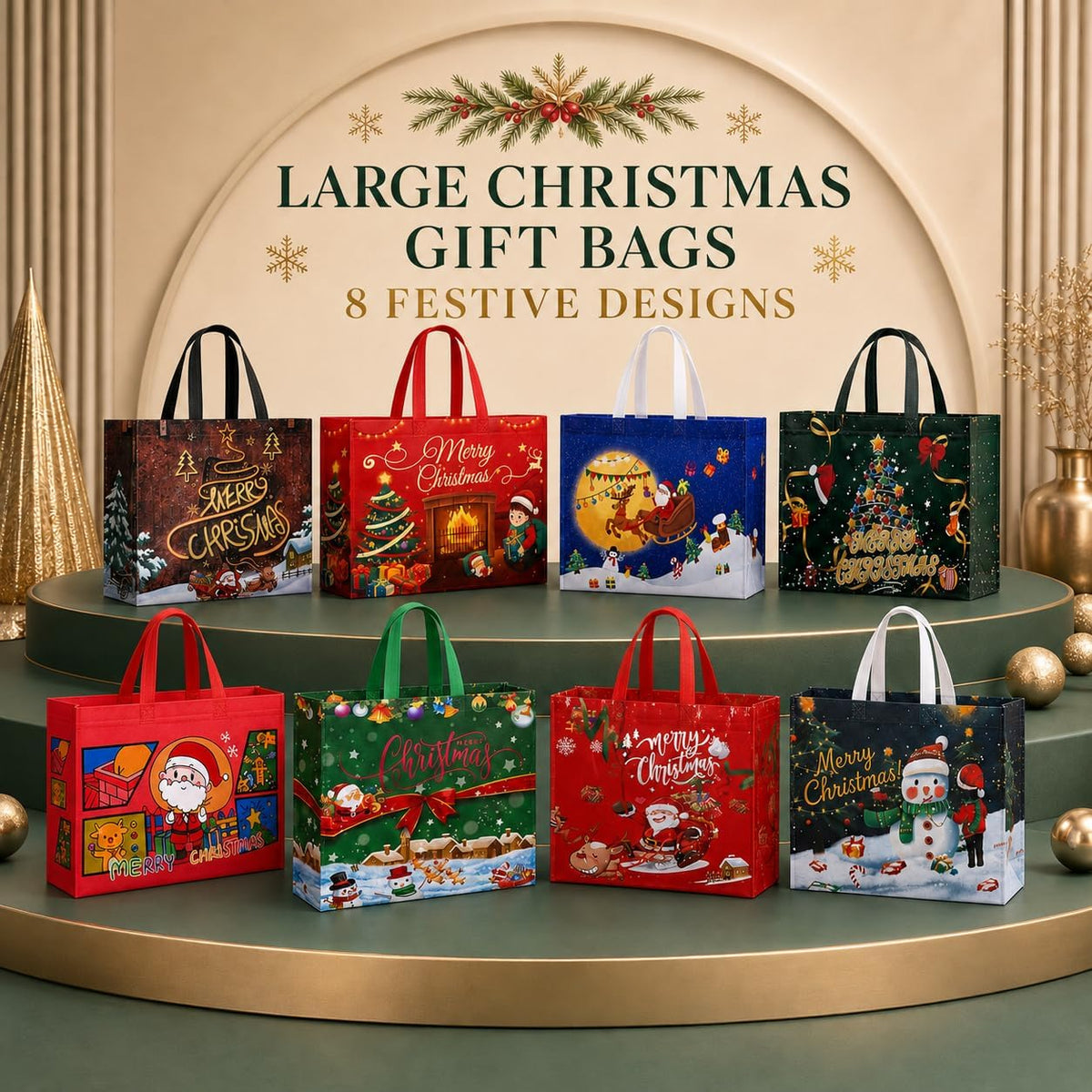 8 Pack Large Christmas Gift Bags Bulk Reusable Holiday Bags