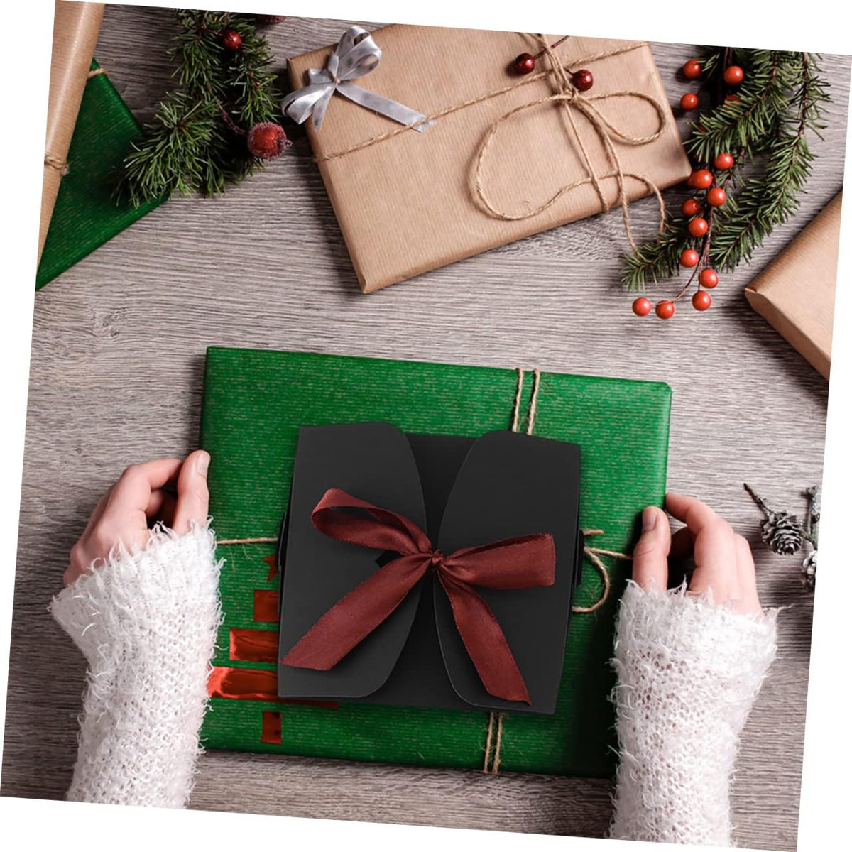 Black Kraft Paper Gift Boxes 10 Pack, Portable Nesting Set