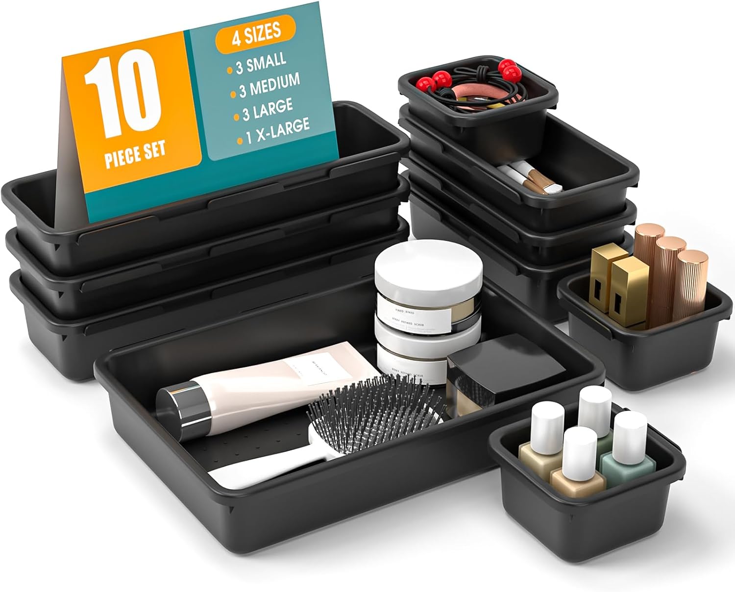 10 PCS Drawer Organizer Set, 4 Size Makeup Drawer Divider Organizer With Non-Slip Pads, Interlocking Plastic Storage