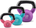 Kettlebell - 5, 10 & 15 LB Neoprene Coated Cast Iron Kettlebells, Wide Grip Handle & Flat Bottom for Swings, Squats