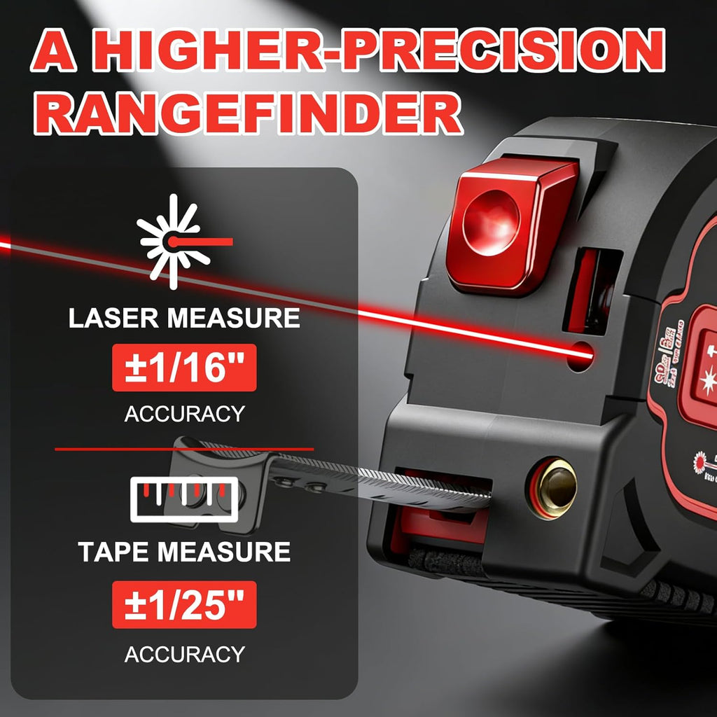 3-in-1 Laser Tape Measure - 196ft Max Laser Distance Meter & 16ft AutoLock Measuring Tape, ±1/16" Professional