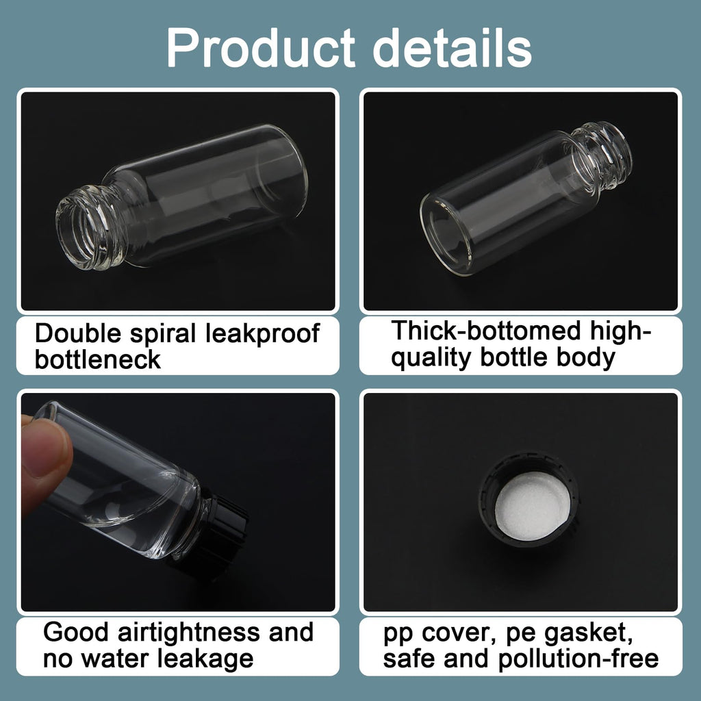 10 mL Small Clear Glass Vials with Plastic Screw Caps, 10Pcs