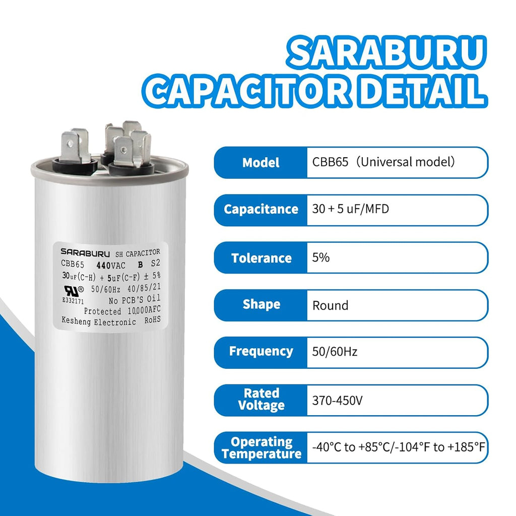 CBB65 Capacitor 30+5 µF ±5% 370V/440V for AC