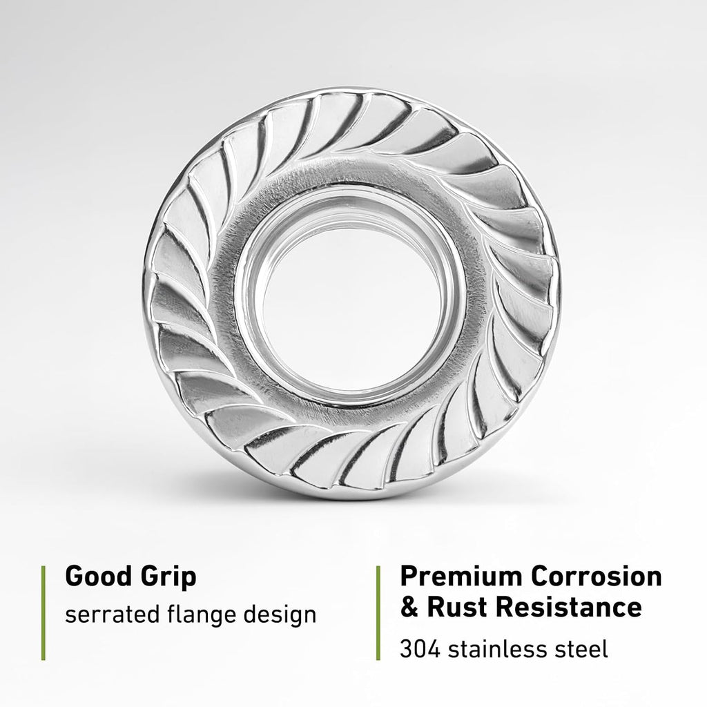 M8 Flange Nuts 55Pcs, Metric M8-1.25mm Serrated Flange Hex Nuts 304 Stainless Steel 18-8, Bright Plain Finish