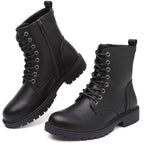 Women’s Combat Boots Lace Up Fall Ankle Booties with Side Zipper Low Heel