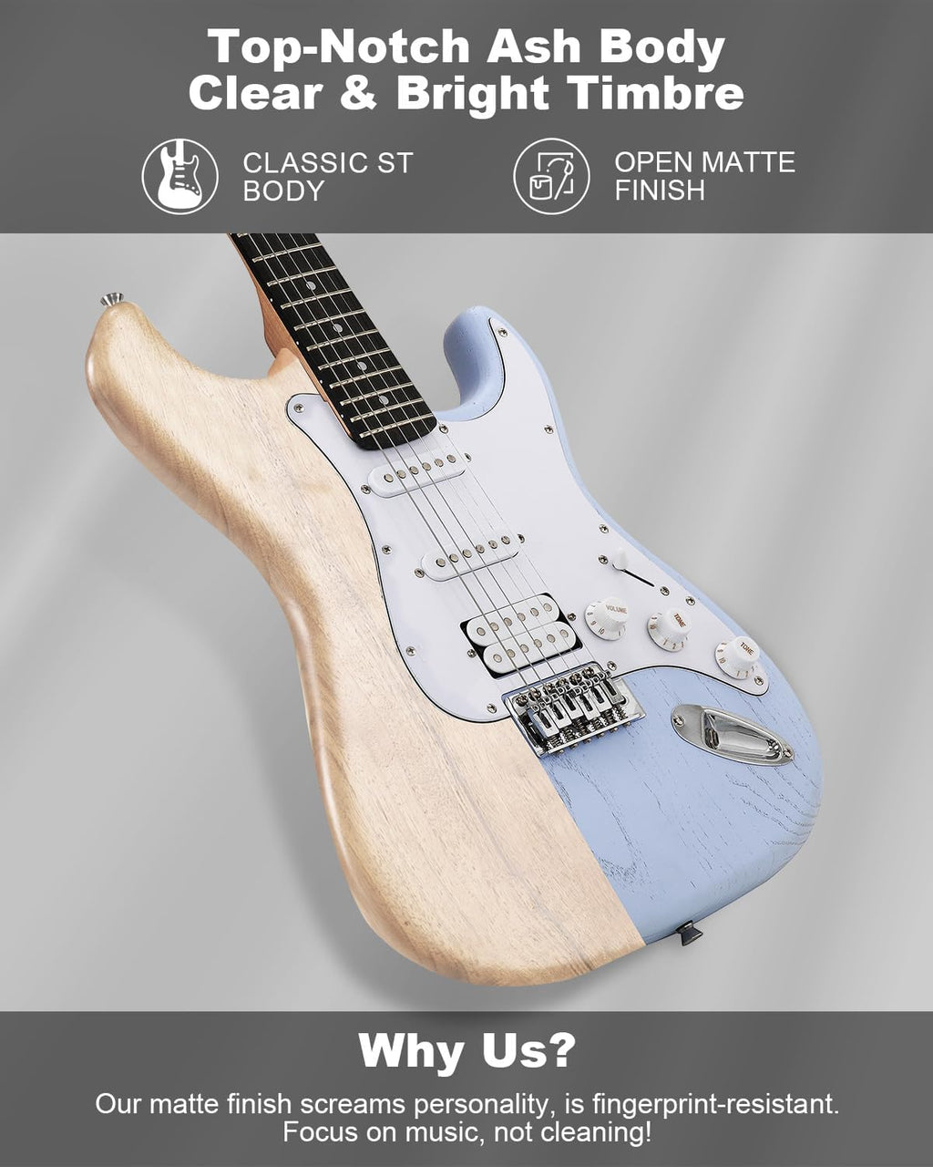 RST-150 39”Beginner Electric Guitar Kit with Amplifier, Classic HSS Pickup, Electric Guitar with Gig Bag, Capo
