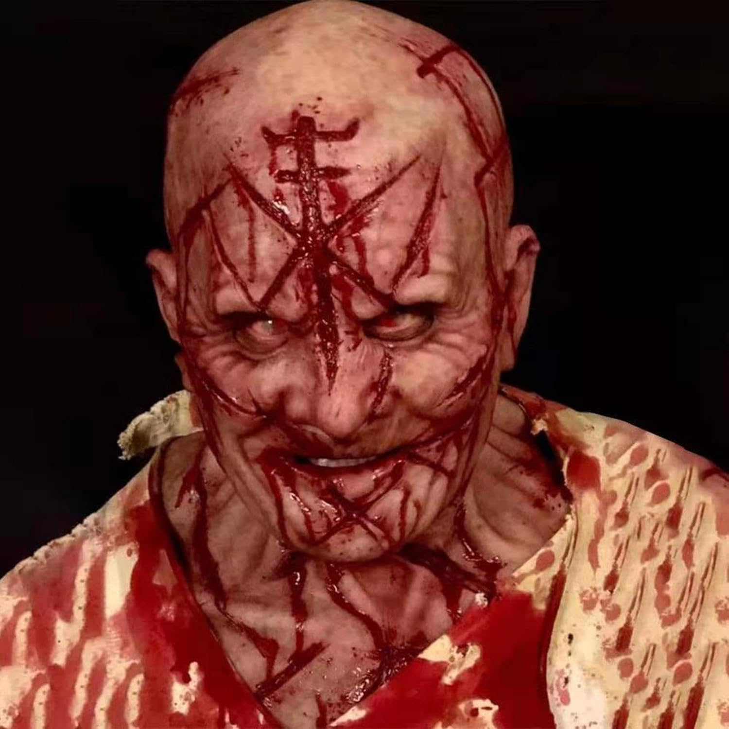 Halloween Scary Demon Latex Mask with Bloody Scars, Realistic Bald Head Horror Costume for Adults, Cosplay Parties