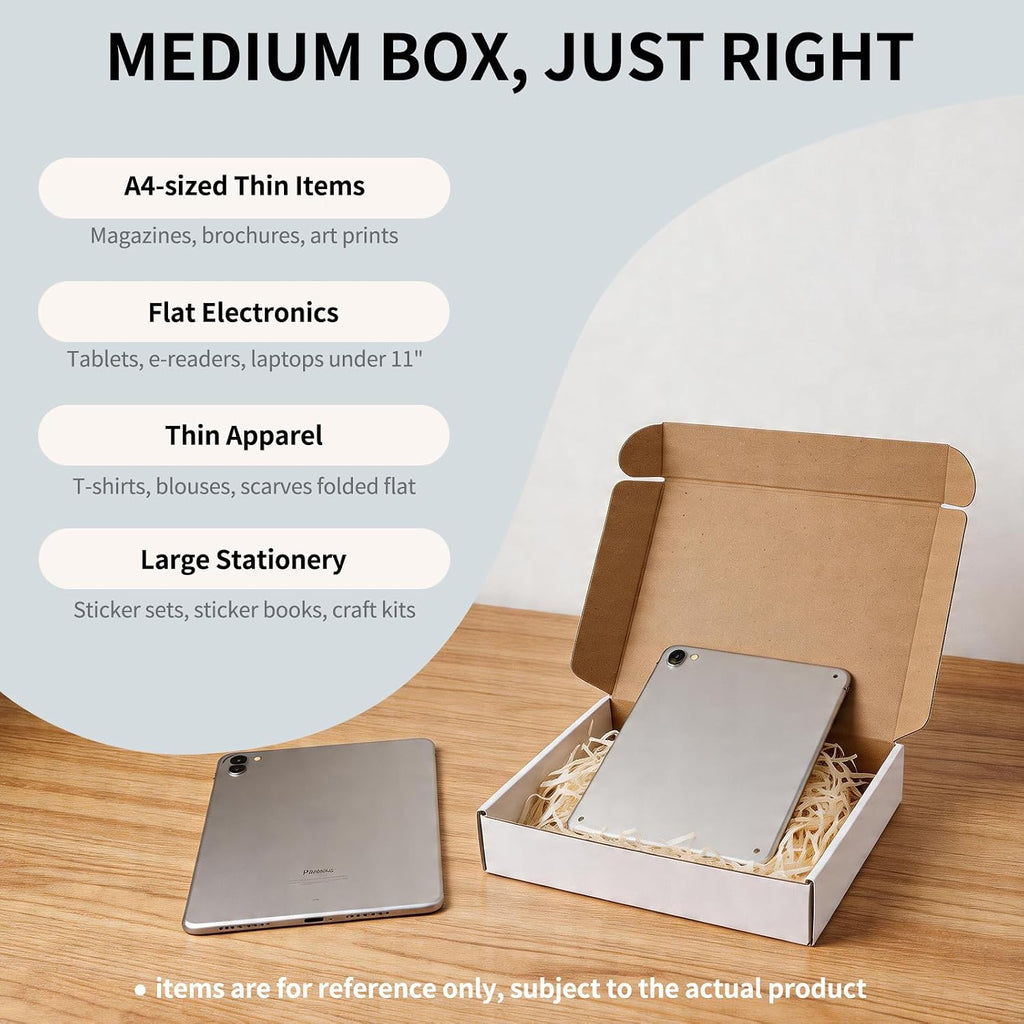 11" x 8" x 2" White Corrugated Cardboard Shipping Boxes Set of 5