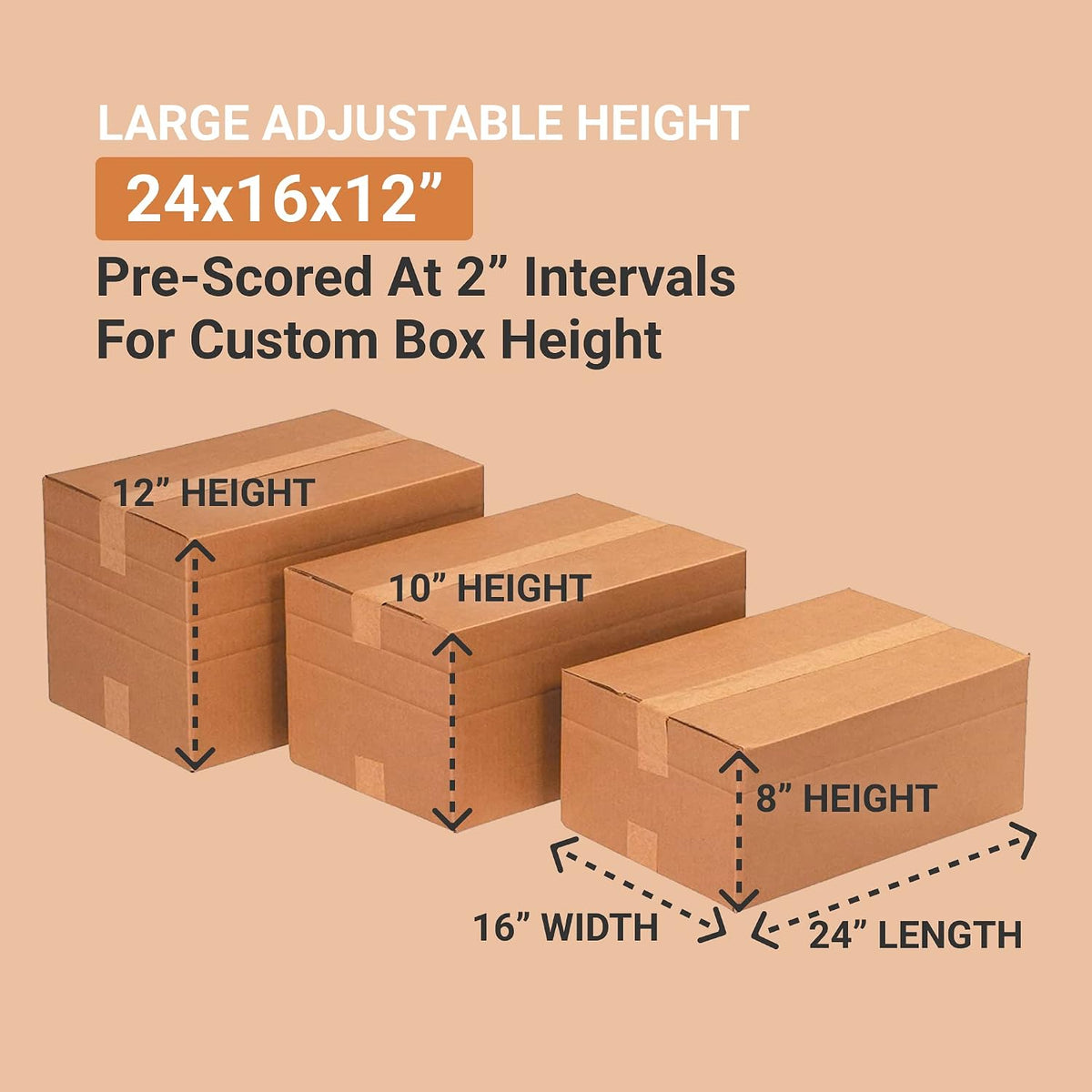 Shipping Boxes Multi-Depth 24"L x 16"W x 12"H, 15-Pack | Corrugated Cardboard Box for Packing, Moving and Storage