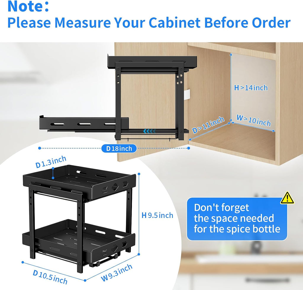 Pull Out Spice Rack Organizer for Cabinet, 2 Tier Cabinet Spice Rack Organizer, Height Adjustable Vertical Spice Rack
